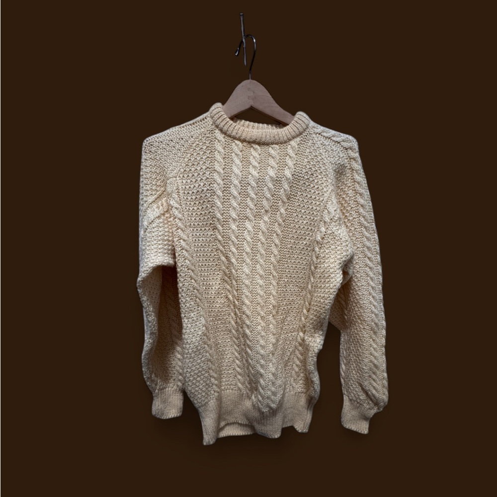 Elegant Cream Cable Knit wool Sweater made in Ireland